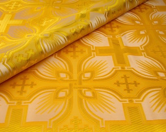 Broccato liturgico metallico dorato. Tessuto non metallico economico. Ordine minimo 3 metri. Tessuto cristiano. Tessuto per altare. Abbigliamento clericale.