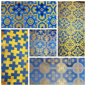 High quality nonmetallic blue liturgical brocade. Mane samples. Sold by meter. Liturgical fabric for priest vestments. Clergy apparel