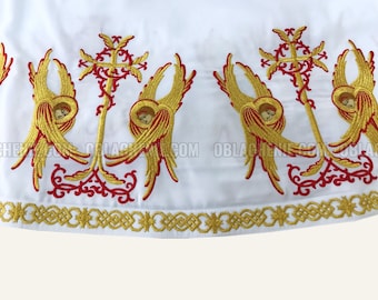 Sacerdotes stiharion, Podsaccosnik blanco, Podriznik del sacerdote bordado. Vestimentas ortodoxas, chaleco del clero, vestimenta eclesiástica.