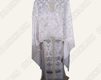 White orthodox priest vestments. Lightweight liturgical vestments. Nonmetallic brocade. Orthodox clerical vestments. Priest robe.