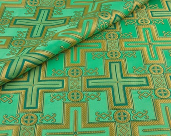 Church crosses metallic brocade. Liturgical nonmetallic brocade. Minimum order 3 meters.  Clergy fabric for priest vestments. ALtar fabric