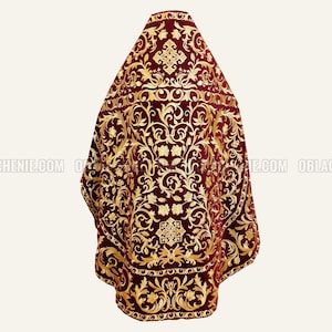 Weinrotes Priestergewand. Geistliche Gewandungen. Griechisch-orthodoxe Priesterwesten. Maschinenstickerei.. Samt.  Individuelle Kirchenwesten