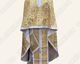 Gold orthodox priest vestments. Nonmetallic brocade. Eecclesiastical apparel. Custom church vestments. Priest clergy vestments