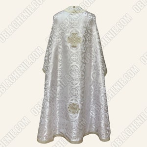 White greek style orthodox liturgical vestments. Clergy vestments. nonmetallic brocade. Ecclesiastical apparel. Custom church vestments