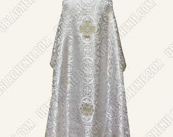 White greek style orthodox liturgical vestments. Clergy vestments. nonmetallic brocade. Ecclesiastical apparel. Custom church vestments