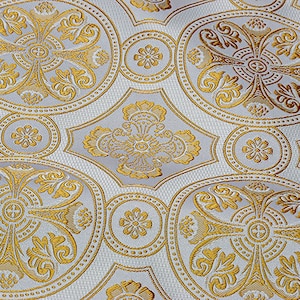 Church fabric. Nonmetallic brocade. Lots of colors inside. Liturgical Brocade. Ecclesiastical apparel. Christian cloth. Clergy apparel