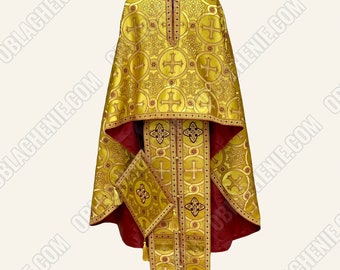 Gold lightweight orthodox priest vestments. Orthodox church priest vestment. Clerical vestment. Ecclesiastical apparel. Custom vestment