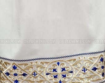 Sacerdotes stiharion, Podsaccosnik blanco, Podriznik del sacerdote bordado. Vestimentas ortodoxas, chaleco del clero, vestimenta eclesiástica.