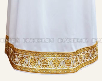 Sacerdotes stiharion, Podsaccosnik blanco, Podriznik del sacerdote bordado. Vestimentas ortodoxas, chaleco del clero, vestimenta eclesiástica.