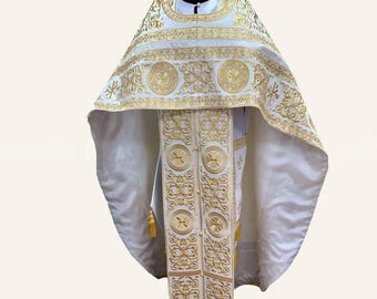 White orthodox priest vestments. Lightweight liturgical vestments. SIP brocade. Orthodox clerical vestments. Priest robe.