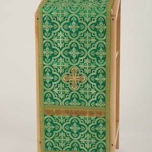 Icon stand covers. Altar cloth. Analogian cloth. Analogion top cover. Christian table cover. Nonmetallic brocade. No lined. Gallon. fringe