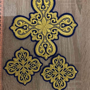 Liturgical cross applique. Machine embroidery. Vestment crosses. Priest vestment cross set, deacon vestment cross set, any configuration