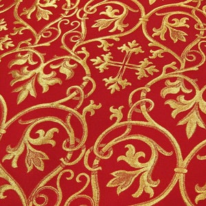 Church fabric. Metallic brocade for priest vestments. Ecclesiastical apparel. Altar fabric. Christian cloth. Clergy apparel. Church brocade