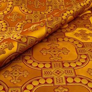 Gold metallic brocade. Nonmetallic brocade. Church fabric for clergy vestments. Liturgical fabric. CLERGY APPAREL. Christian cloth
