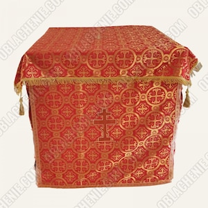 Orthodox Altar cloth. Top Altar cover. Altar vestment. Any colors and size available. Brocade fabric, gallon, fringe, metallic buttons