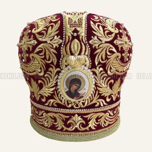 Miters. Head dresses. Red velvet. Exclusive design.