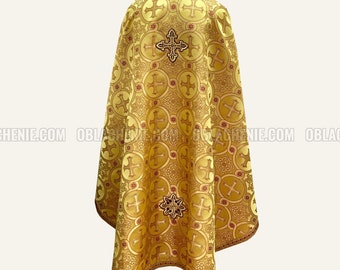 Gold lightweight orthodox priest vestments. Orthodox church priest vestment. Clerical vestment. Ecclesiastical apparel. Custom vestment