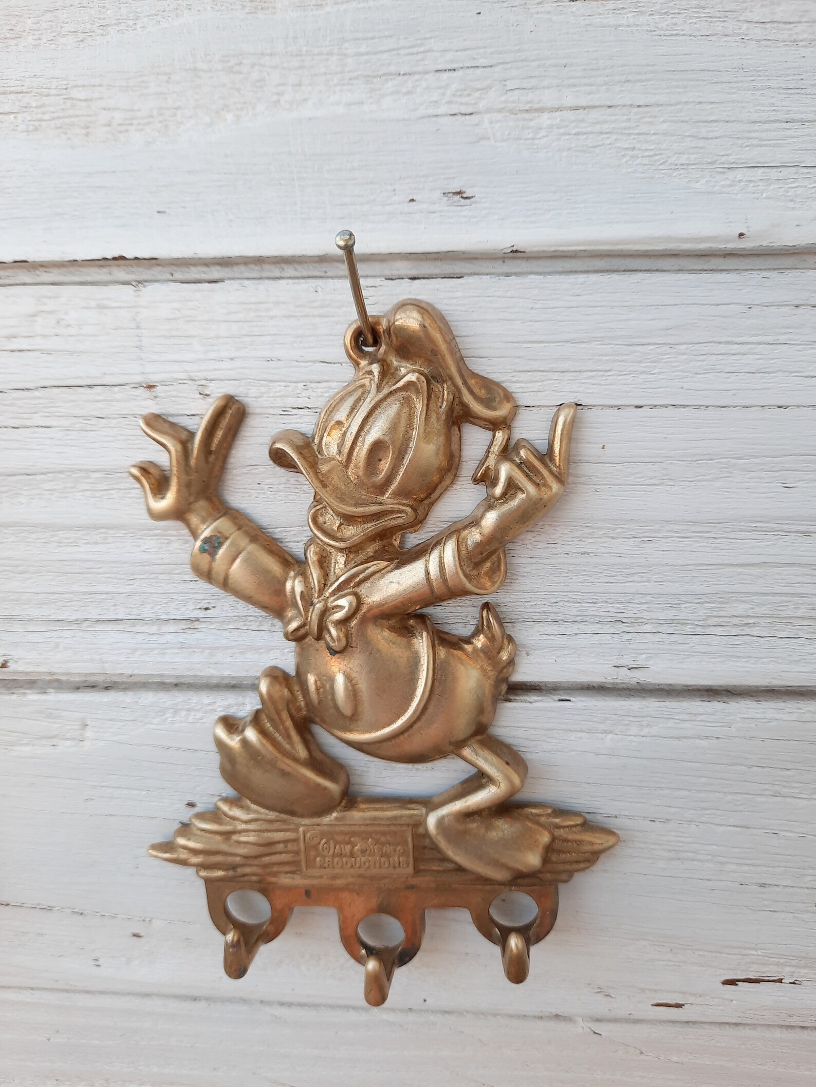 Donald Duck and Goofy Key Holder / Vintage Brass Wall Bracket / 1960's