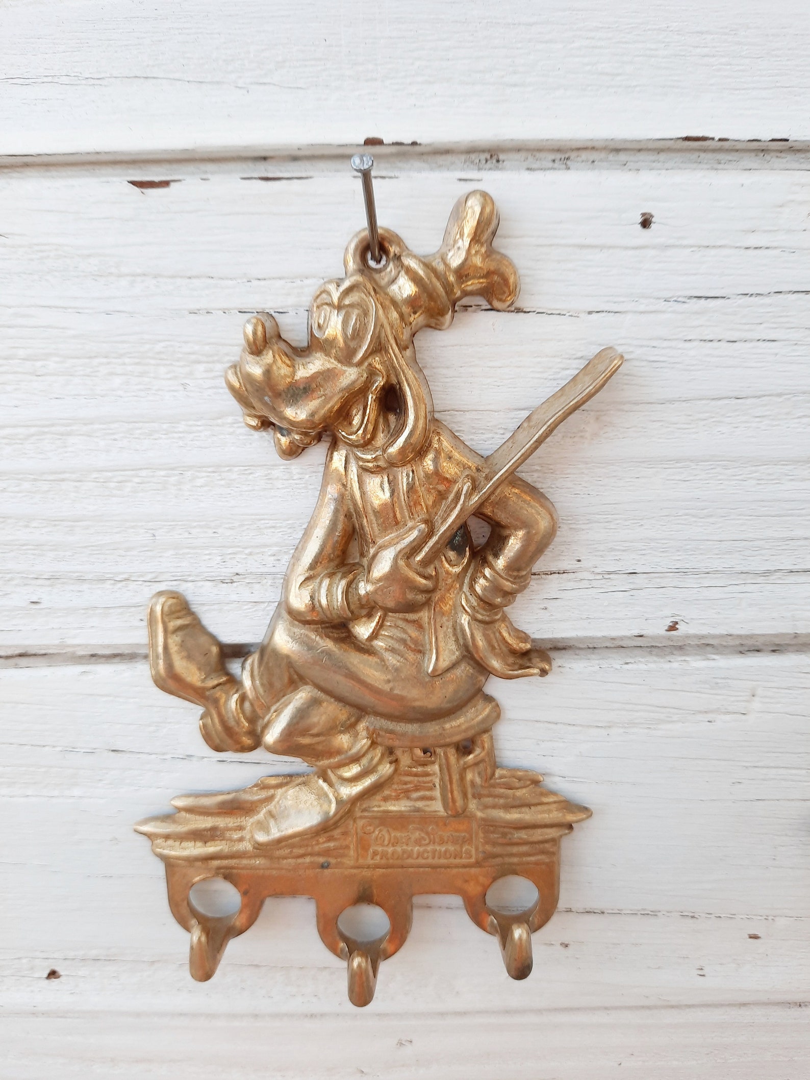 Donald Duck and Goofy Key Holder / Vintage Brass Wall Bracket / 1960's