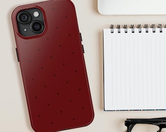 Funda resistente para teléfono/iPhone con soporte, diseño minimalista y minimalista en color burdeos / Funda delgada protectora para iPhone / Funda estética para iPhone 15