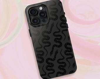 Funda para teléfono con estampado de serpiente negra / diseño de serpiente monocromático / estética de funda para iPhone 15