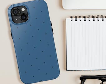 Funda para teléfono con lunares azul marino / Funda para iPhone con soporte / Funda resistente para teléfono
