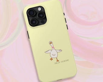 Funda amarilla Silly Goose para teléfono / funda protectora amarillo pastel / funda estética para iPhone 15 / funda estética boho para iPhone