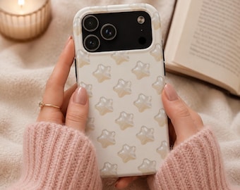 Funda para teléfono con estampado de estrellas nacaradas / Fundas resistentes para teléfono / Funda para iPhone con diseño moderno y estético