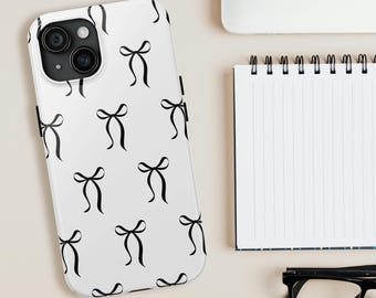 Funda para teléfono con estampado de lazo negro / Funda para iPhone con soporte / Estampado minimalista de lazo