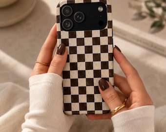 Funda para teléfono con estampado de cuadros marrones y negros / Funda magnética resistente a los impactos