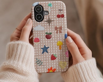 Funda para teléfono con estampado de cuadros vichy de otoño / Funda para iPhone 15 con estilo