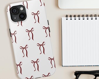 Funda para teléfono con lazo rojo / Funda para iPhone con soporte / Bonita funda con lazo