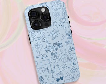 Funda para teléfono con estampado de garabatos / Funda para iPhone con rayas a cuadros coloridas / Funda estética para iPhone 15