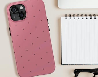 Funda resistente con lunares rosas para teléfono / Funda para iPhone con soporte / Funda protectora fina para teléfono