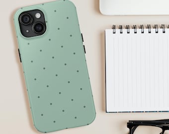 Funda resistente para teléfono con lunares verde menta / Funda para iPhone con soporte / Funda con lunares moteados