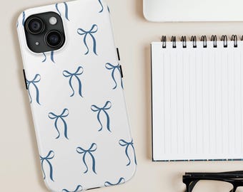 Funda para teléfono con lazo de cinta azul / Funda para iPhone con soporte / Funda minimalista con lazo para iPhone