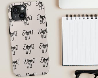 Funda para teléfono con estampado de lazo negro / Funda para iPhone con soporte / Bonito diseño de lazo repetido
