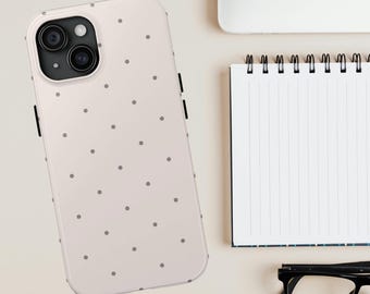 Funda para teléfono con estampado minimalista de lunares, funda para iPhone con soporte, funda para iPhone con lunares, beige neutro