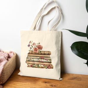 Blumenbuch-Liebhaber-Einkaufstasche - Baumwoll-Leinwand-Lebensmittelgeschäft Einkaufen Umweltfreundliches wiederverwendbares Schulbibliothek Bücherwurm-Geschenk