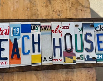 Beach House License Plate Art, License Plate Signs, Beach lovers, Beach, Rustic Signs