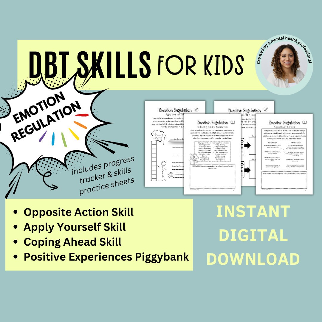 DBT Emotion Regulation Kids Therapy Worksheet Mental Health Counselling ...