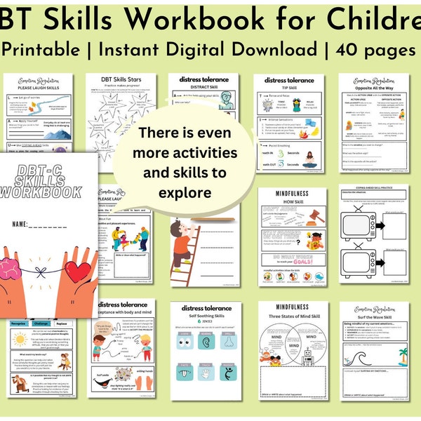 DBT-vaardigheden, sociaal-emotionele regulatie en geestelijke gezondheidszorg, werkblad voor kinderen, kinderwerkboek voor dialectische gedragstherapie