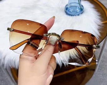 UV Protection Rimless Cut Edge Sunglasses for Women