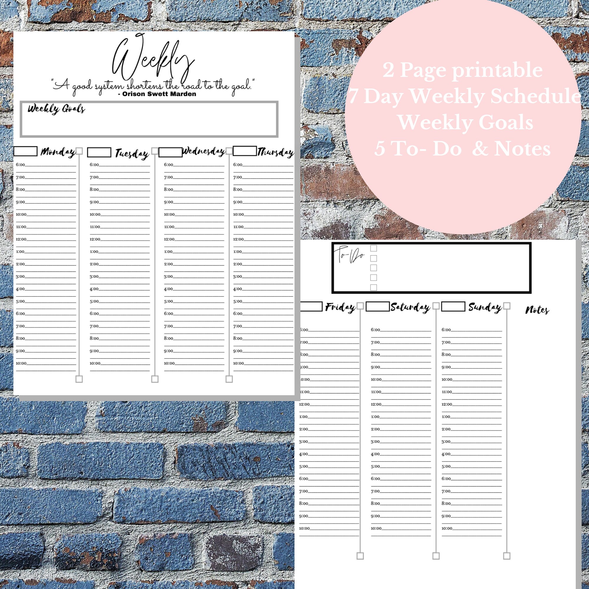 weekly planner printable 7 day planner weekly to do list etsy
