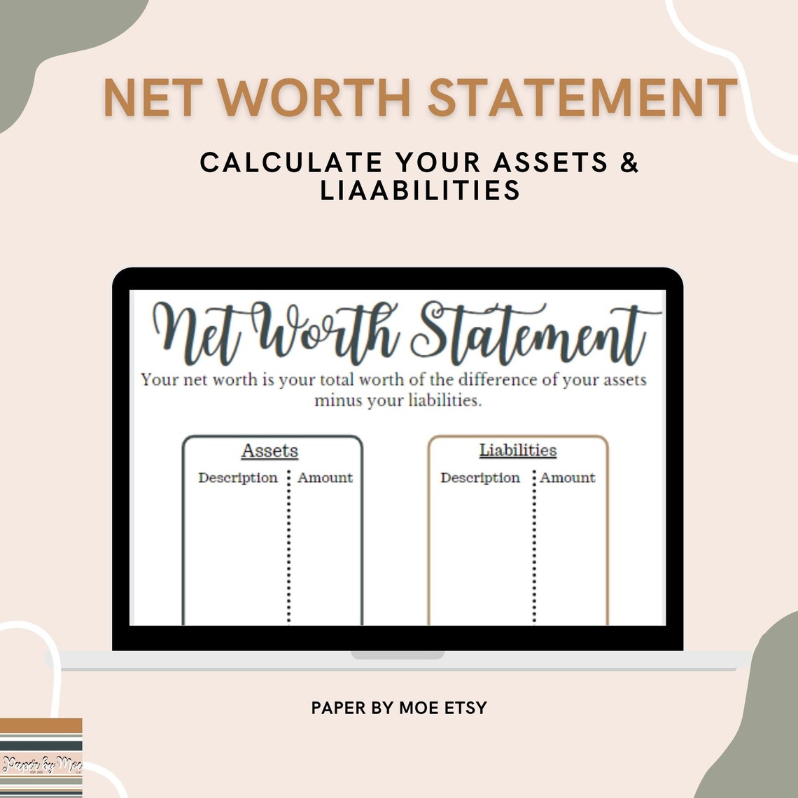 Net Worth Statement Printable Net Worth Tracker Assets &amp; | Etsy