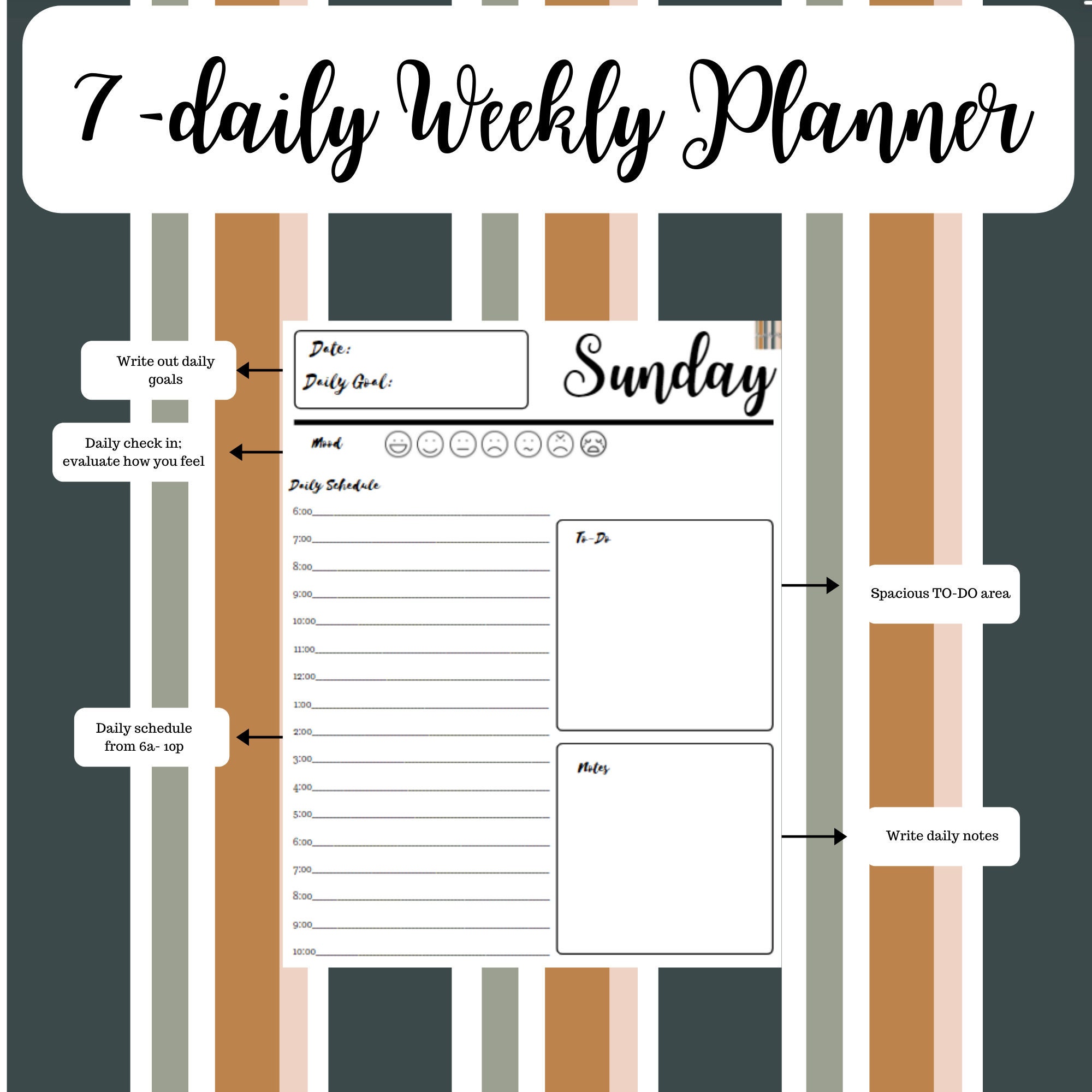 7 day planner printable weekly planner weekly organizer etsy