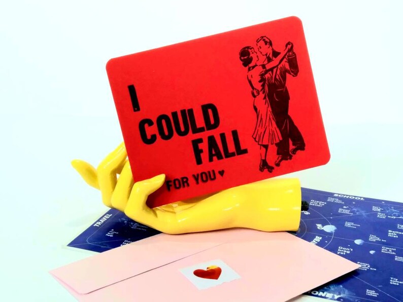 Anniversary Handmade letterpress greeting card I could fall for you roller skate humor red A7 envelope size solo or set of 3