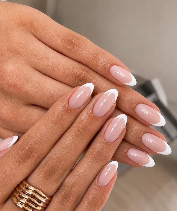 Hand-Painted French Tip Gel Press On Nails | Vegan, Cruelty-Free False Nail Set