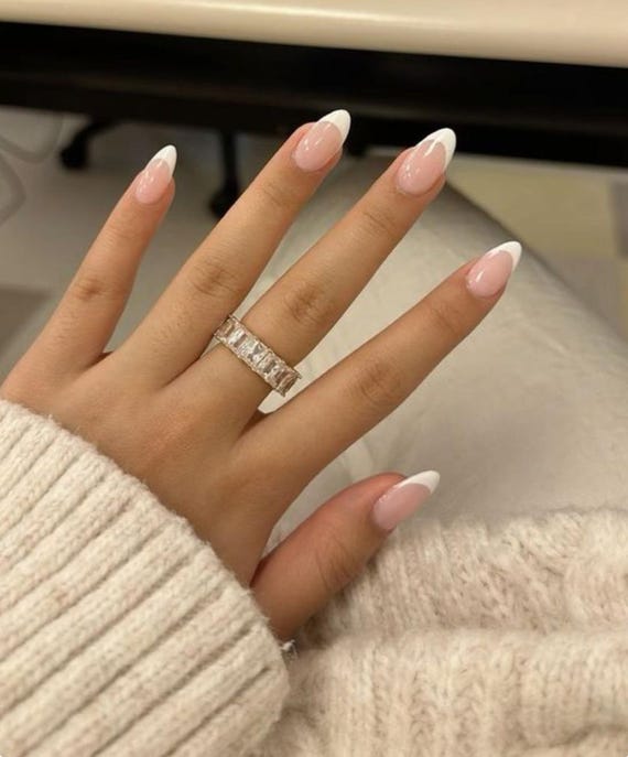 Classic French Tip Press On Nails | Custom  Hand Painted Reusable Nail Set