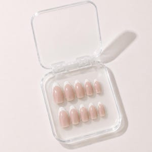 Classic French Tip Press On Nails | Custom Hand Painted Reusable Nail Set image 2
